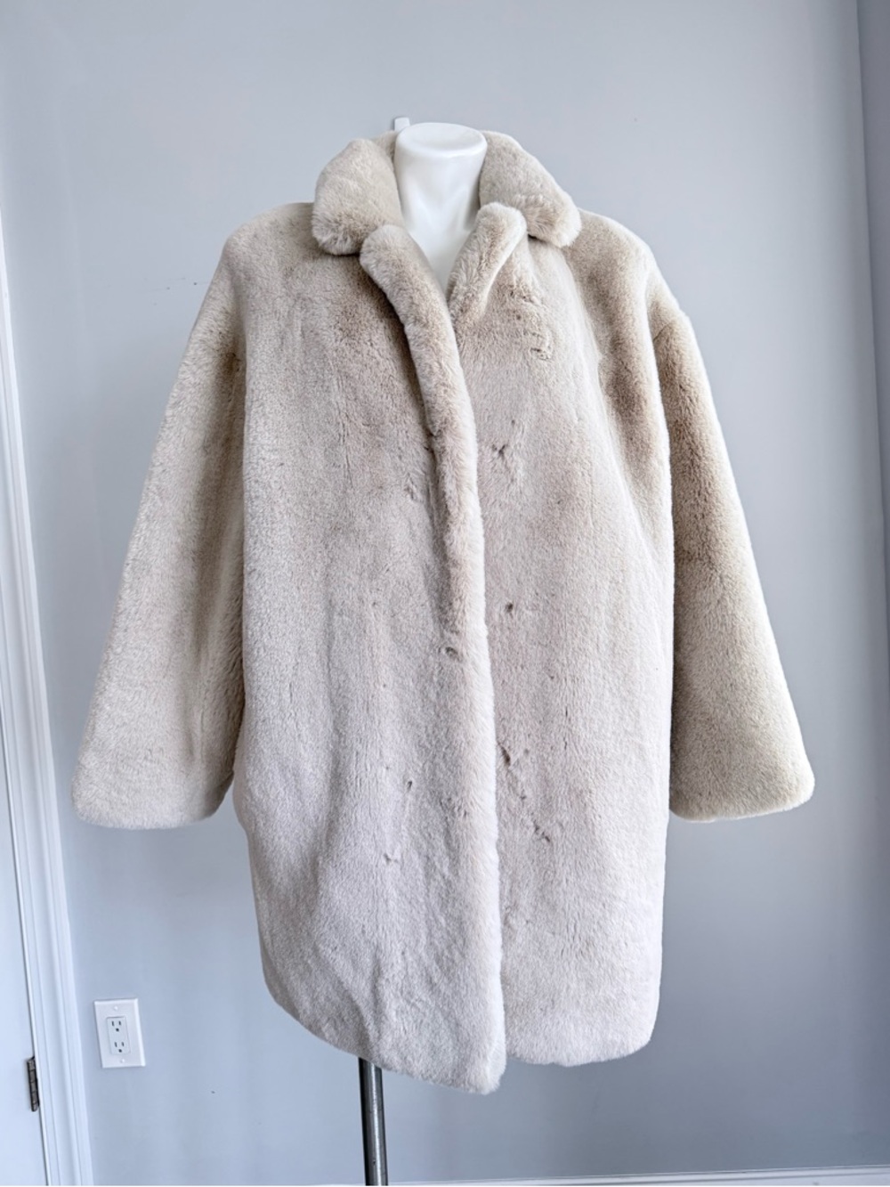 Sandro Fanye Faux Fur Coat 3 L Oversized Beige Cream Teddy Quiet Luxury Plush - Picture 10 of 16